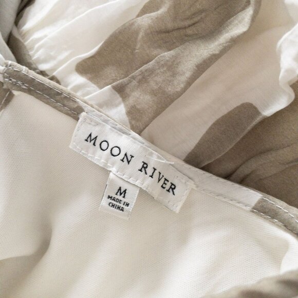 Moon River Puff Sleeve Tiered Mini Dress Beige & White Abstract Pattern M - Picture 4 of 8